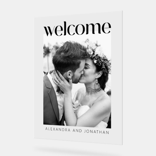 Elegante zwart-wit foto bruiloft Welkom Acryl Bord (Hoek)