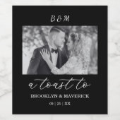 Elegante zwart-wit foto bruiloft wijn etiket (Enkel label)