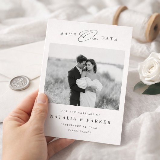 Elegante Zwart-Wit Foto Budget Save The Date