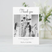 Elegante zwart-wit foto collage bruiloft bedankkaart (Staand voorkant)