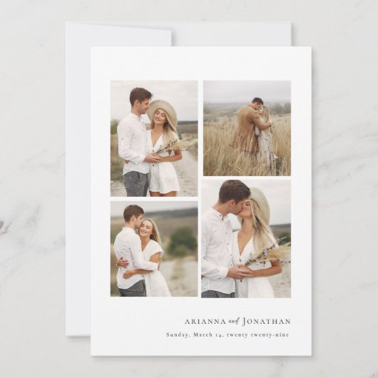 Elegante zwart wit foto collage bruiloft save the date (Achterkant)