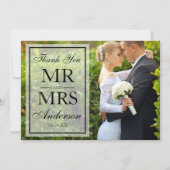 Elegante zwart-wit foto dank u bruiloft bedankkaart (Voorkant)