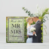 Elegante zwart-wit foto dank u bruiloft bedankkaart (Staand voorkant)