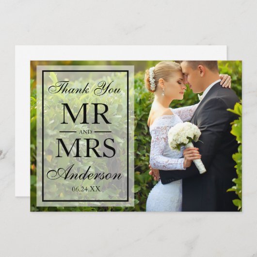 Elegante zwart-wit foto dank u bruiloft bedankkaart (Voorkant / Achterkant)