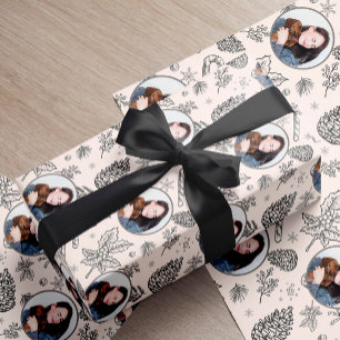 Elegante zwart-wit foto kerst cadeaupapier