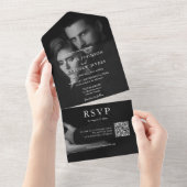 Elegante zwart-wit foto QR Code Alles-in-één All In One Uitnodiging (Afscheurbaar)