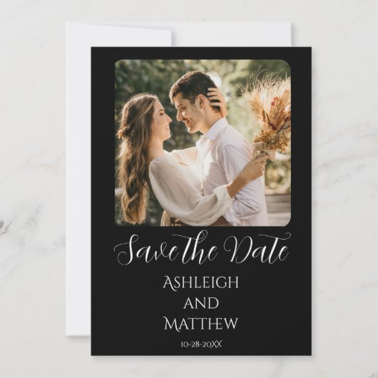 Elegante zwart-wit foto save the date (Voorkant)