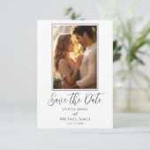 Elegante zwart-wit foto save the date (Staand voorkant)
