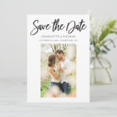 Elegante zwart-wit foto Save the Date Kaart (Staand voorkant)