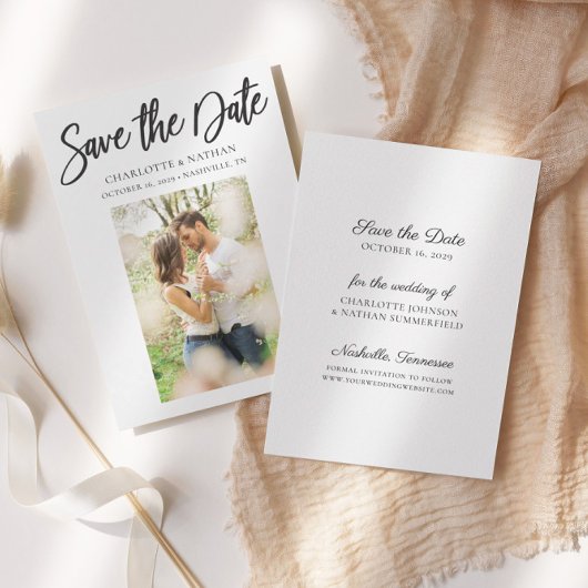 Elegante zwart-wit foto Save the Date Kaart