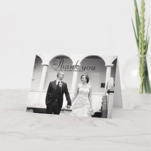 Elegante zwart-wit foto trouwkaart bedankt
