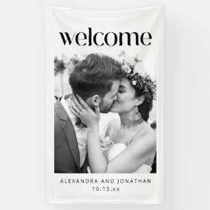 Elegante zwart-wit foto trouwontvangst spandoek