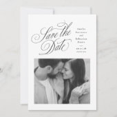 Elegante zwart-wit foto van het huwelijk save the date (Voorkant)