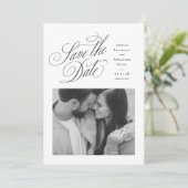 Elegante zwart-wit foto van het huwelijk save the date (Staand voorkant)