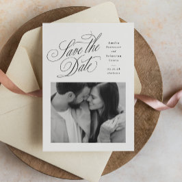 Elegante zwart-wit foto van het huwelijk save the date