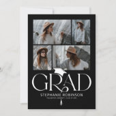 Elegante zwart-wit fotocollage afstudeercadeau aankondiging (Voorkant)