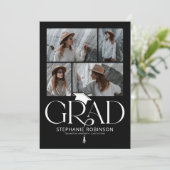 Elegante zwart-wit fotocollage afstudeercadeau aankondiging (Staand voorkant)