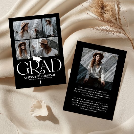 Elegante zwart-wit fotocollage afstudeercadeau aankondiging