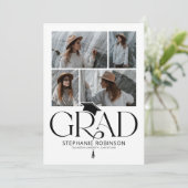 Elegante zwart-wit-fotocollage afstuderen aankondiging (Staand voorkant)