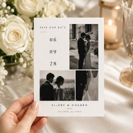 Elegante zwart-wit fotocollage trouw  save the date