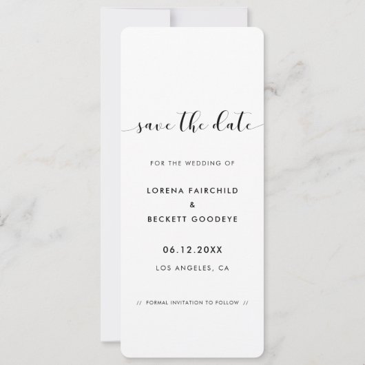 Elegante zwart-wit Fotostrip Sla de datum op Aankondiging (Achterkant)