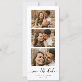 Elegante zwart-wit Fotostrip Sla de datum op Aankondiging