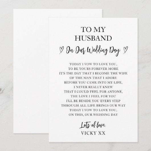 Elegante zwart-wit gedicht Kaart voor mijn bruideg (Voorkant / Achterkant)