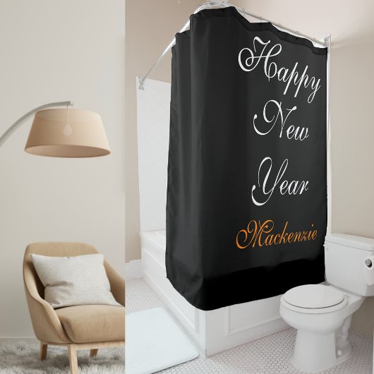 Elegante Zwart-Wit Gelukkig Nieuwjaar Aangepaste N Douchegordijn