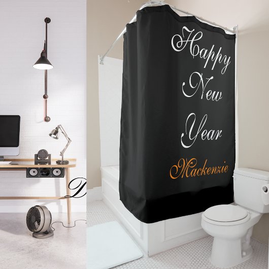 Elegante Zwart-Wit Gelukkig Nieuwjaar Aangepaste N Douchegordijn
