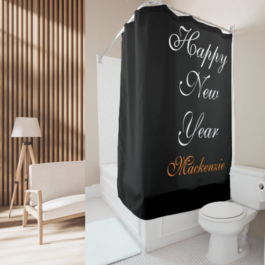 Elegante Zwart-Wit Gelukkig Nieuwjaar Aangepaste N Douchegordijn