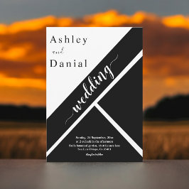 Elegante zwart-wit geometrische moderne bruiloft kaart