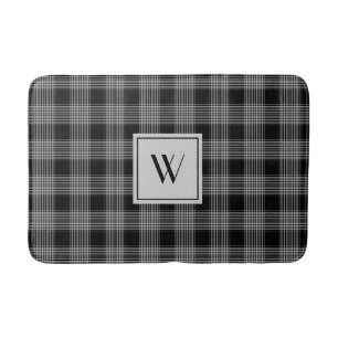 Elegante zwart-wit geruite monogram badmat