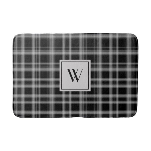 Elegante zwart-wit geruite monogram badmat (Voorkant)