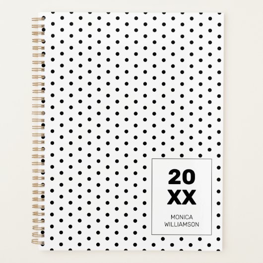 Elegante zwart-wit gestippelde gepersonaliseerde planner (Voorkant)
