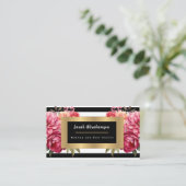 Elegante zwart-wit gestreepte bloem visitekaartje (Staand voorkant)