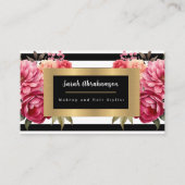 Elegante zwart-wit gestreepte bloem visitekaartje (Voorkant)