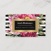 Elegante zwart-wit gestreepte bloem visitekaartje (Voorkant)