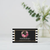 Elegante zwart-wit gestreepte bloemmotief visitekaartje (Staand voorkant)