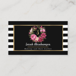 Elegante zwart-wit gestreepte bloemmotief visitekaartje