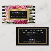 Elegante zwart-wit gestreepte bloemmotief visitekaartje (Voorkant / Achterkant)