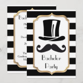 Elegante zwart-wit gestreepte vrijgezellenparty kaart (Voorkant / Achterkant)