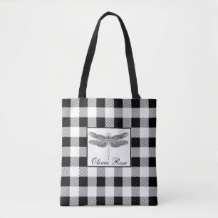Elegante zwart-wit gingham libel  tote bag