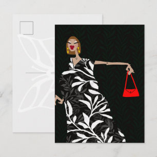 Elegante Zwart-Wit Glam Mode Kunstansichtkaart Briefkaart