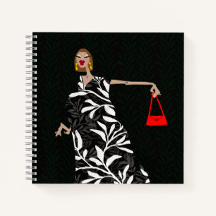 Elegante Zwart-Wit Glam Modekunst Notitieboek