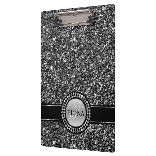 Elegante zwart-wit glitter klembord (Links)