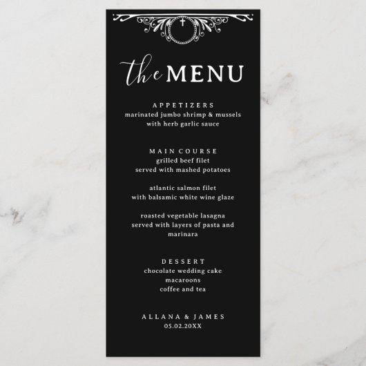 Elegante zwart-wit Gothic bruiloft Menu (Voorkant)