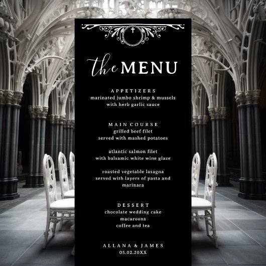 Elegante zwart-wit Gothic bruiloft Menu