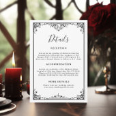 Elegante zwart-wit gotische bruiloft details informatiekaartje