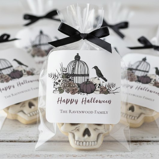 Elegante zwart-wit gotische Happy Halloween Vierkante Sticker