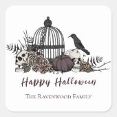 Elegante zwart-wit gotische Happy Halloween Vierkante Sticker (Voorkant)